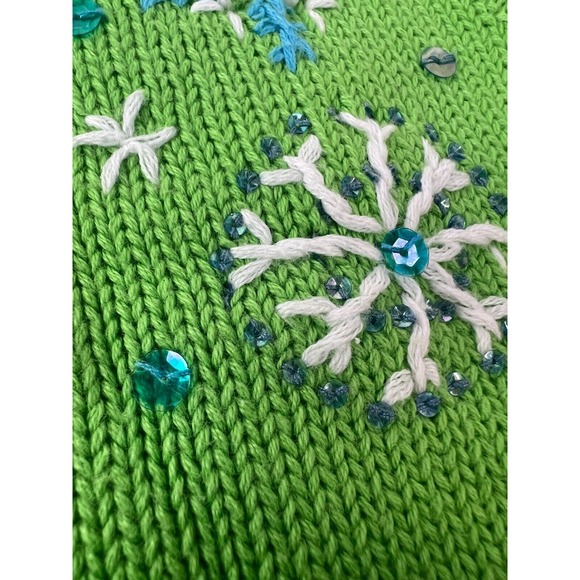 Quacker Factory Women's Green Long Sleeve Full Zip Ski Snow Motif Sweater M - Picture 2 of 16